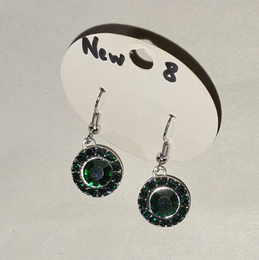 Green rhinestone Earrings 12mm snap charm NEW Interchangeable with any other same size snaps